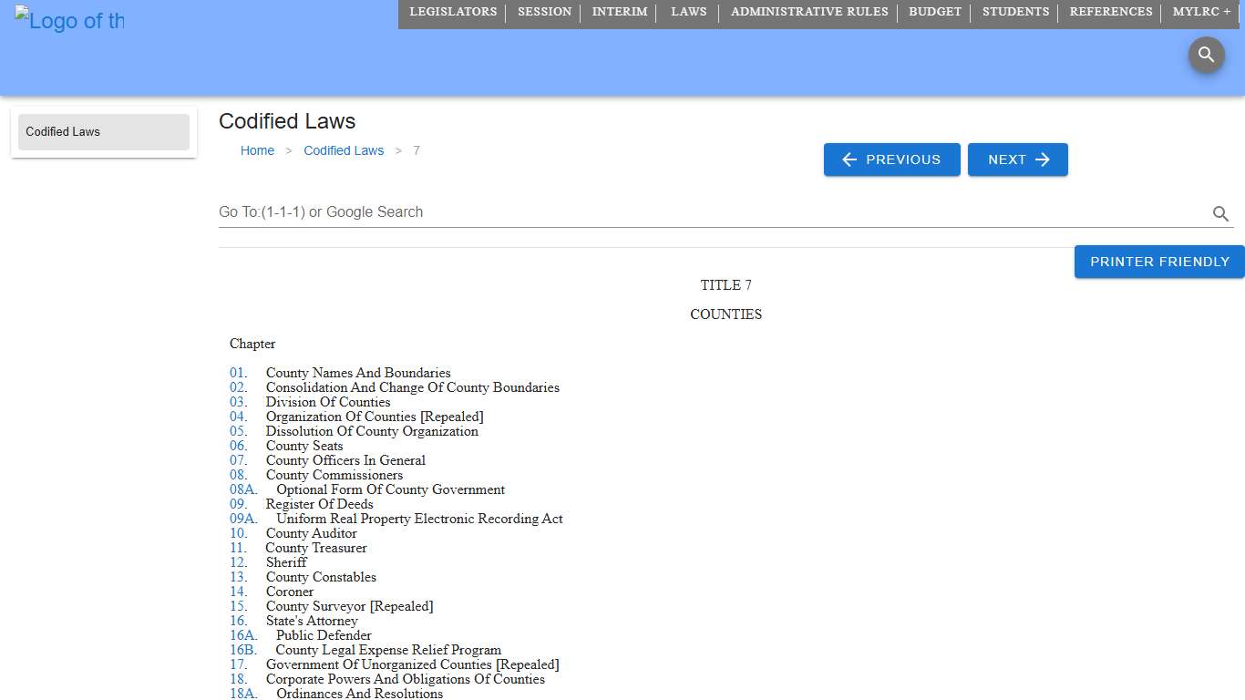 Codified Law 7 South Dakota Legislature