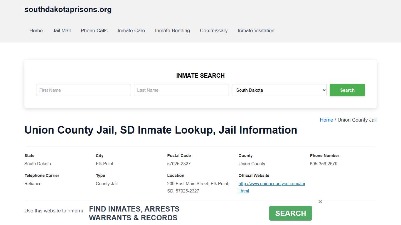 Union County Jail, SD - Offender Locator, Contacts, Inmate Info